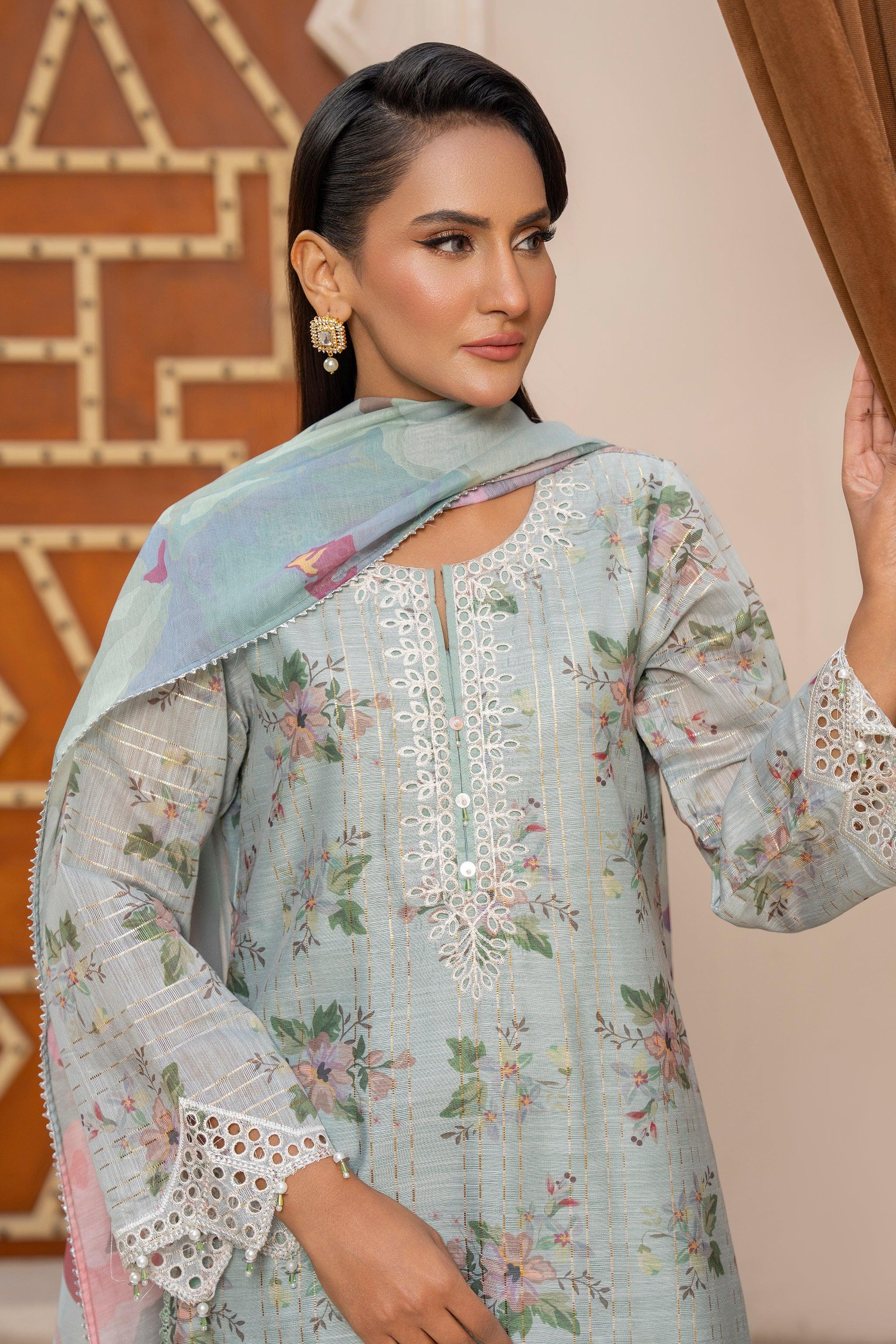 3PC Mint Blue Lorax Munnar Ready To Wear - AR-3674 - ARFARIWAJ