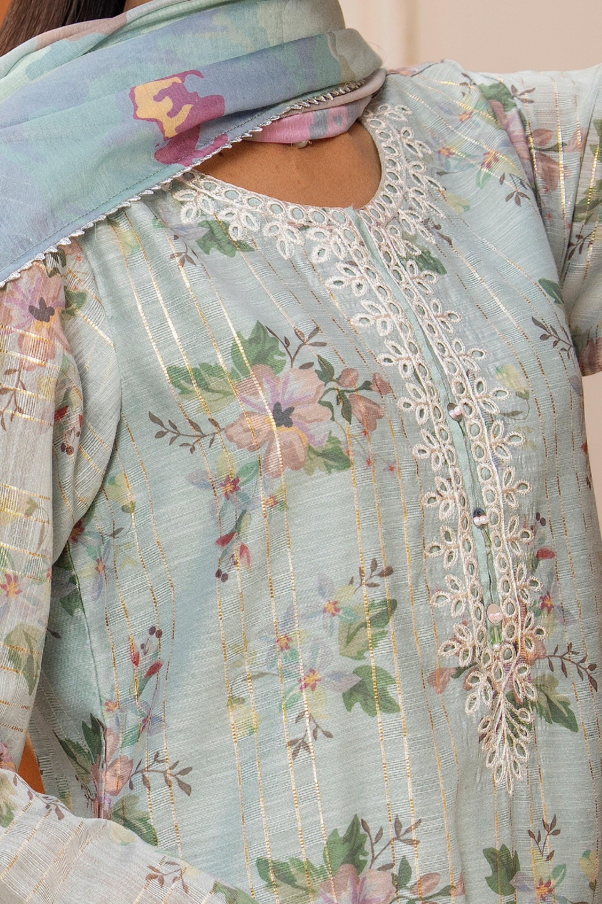 3PC Mint Blue Lorax Munnar Ready To Wear - AR-3674 - ARFARIWAJ
