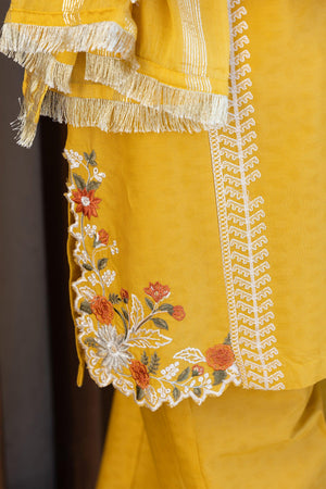 3PC Mustard Self Jacquard Ready To Wear - AR-3613 - ARFARIWAJ