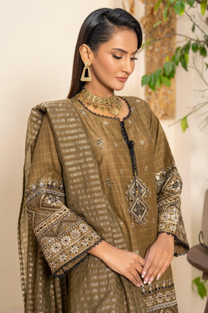 3PC Olive Green Grid Lawn Ready To Wear - AR-3668 - ARFARIWAJ