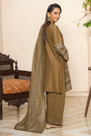 3PC Olive Green Grid Lawn Ready To Wear - AR-3668 - ARFARIWAJ