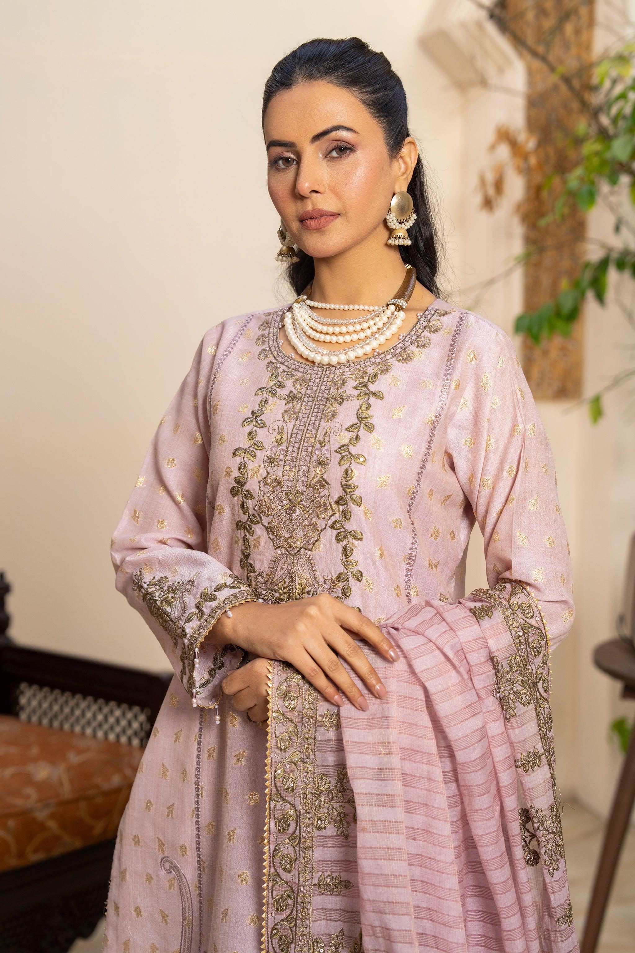 3PC Purple Zari Jacquard Ready To Wear - AR-3675 - ARFARIWAJ