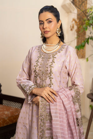 3PC Purple Zari Jacquard Ready To Wear - AR-3675 - ARFARIWAJ