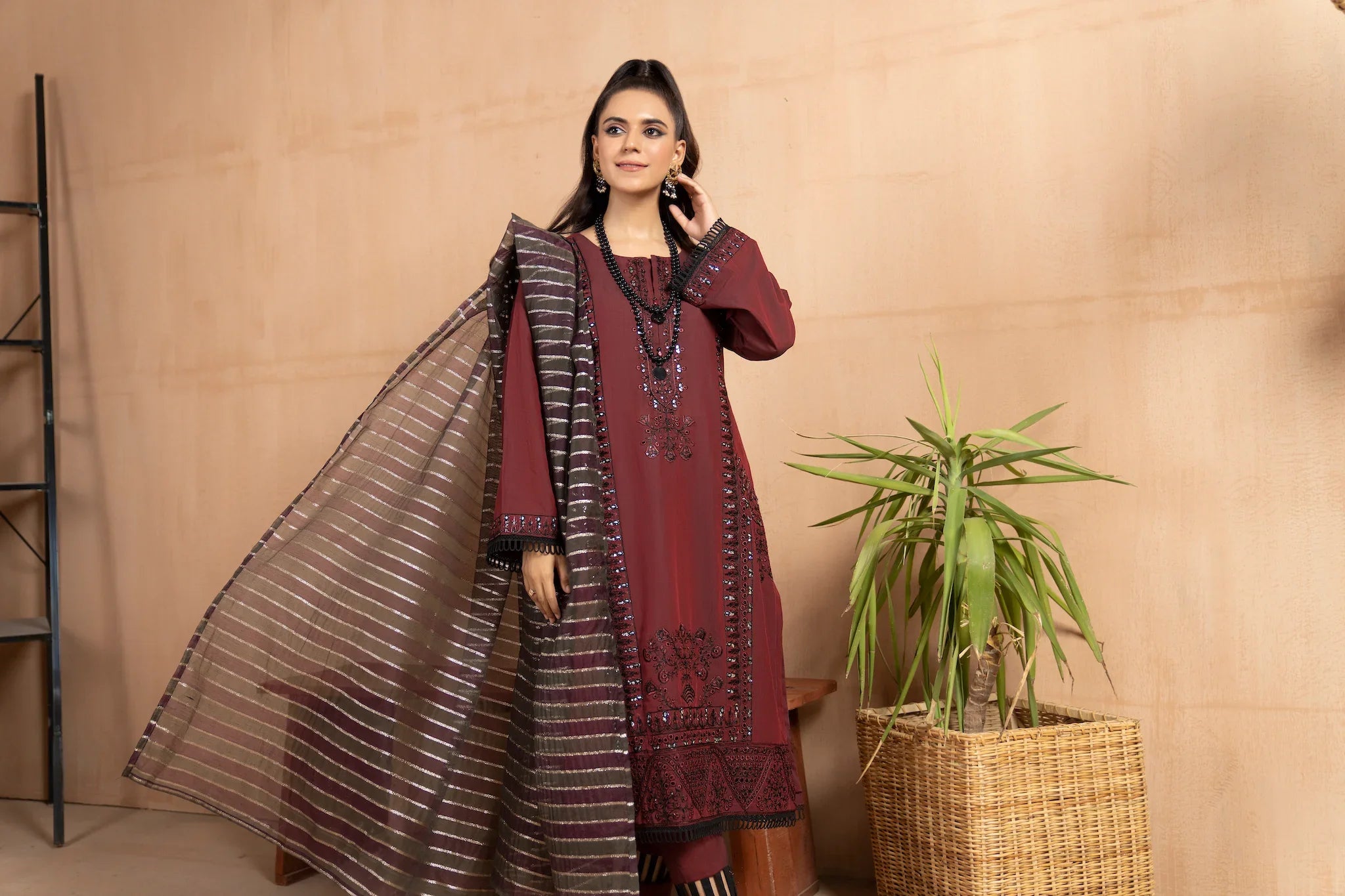 3 PC Lawn Suit Ready To Wear - AR-2974-Ruby Flow - ARFARIWAJ
