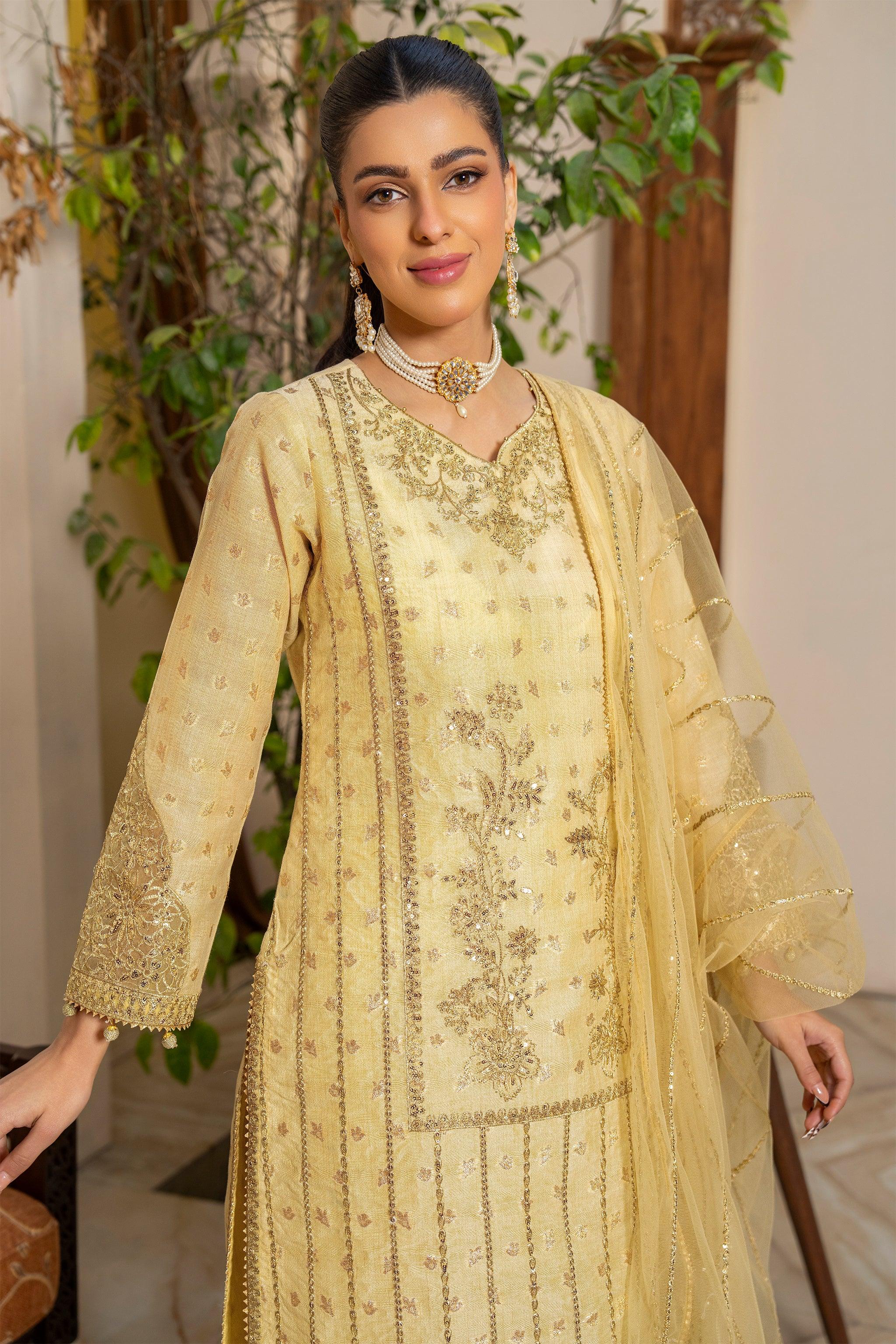 3 PC Lemon Zari Jacquard Ready To Wear - AR-3687 - ARFARIWAJ