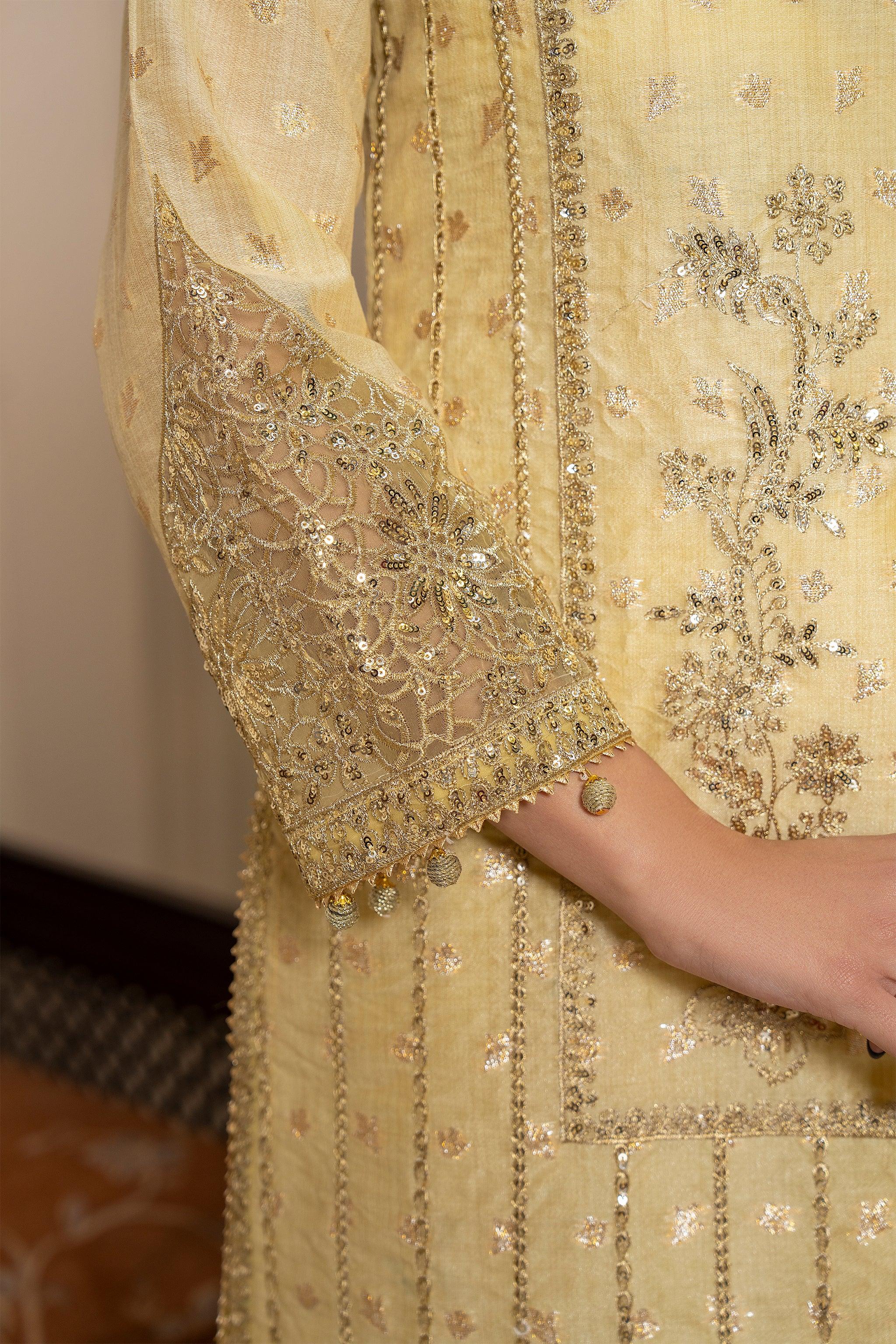 3 PC Lemon Zari Jacquard Ready To Wear - AR-3687 - ARFARIWAJ