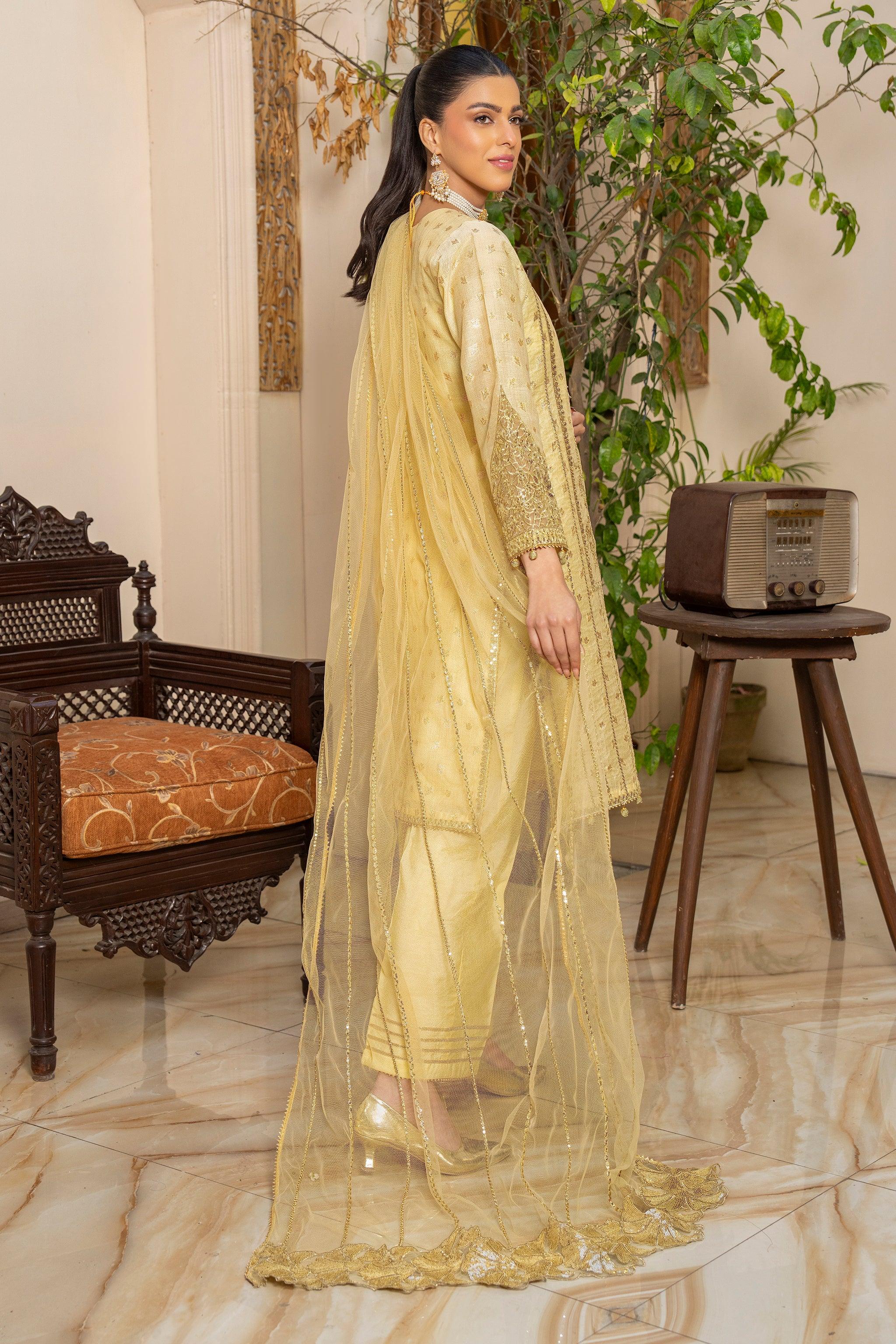 3 PC Lemon Zari Jacquard Ready To Wear - AR-3687 - ARFARIWAJ
