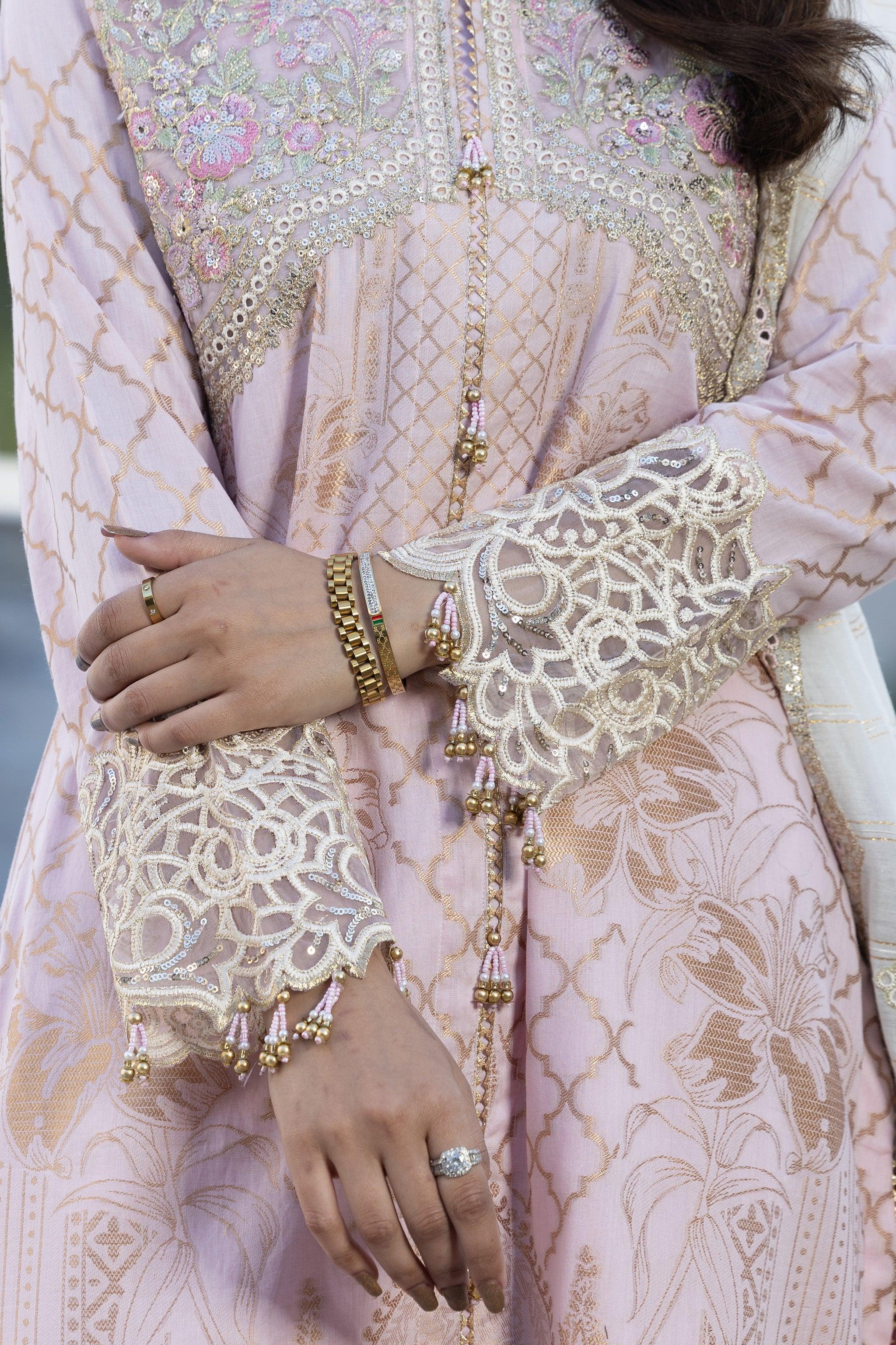 3 PC Light Pink Jacquard Ready To Wear - AR-3713 - ARFARIWAJ