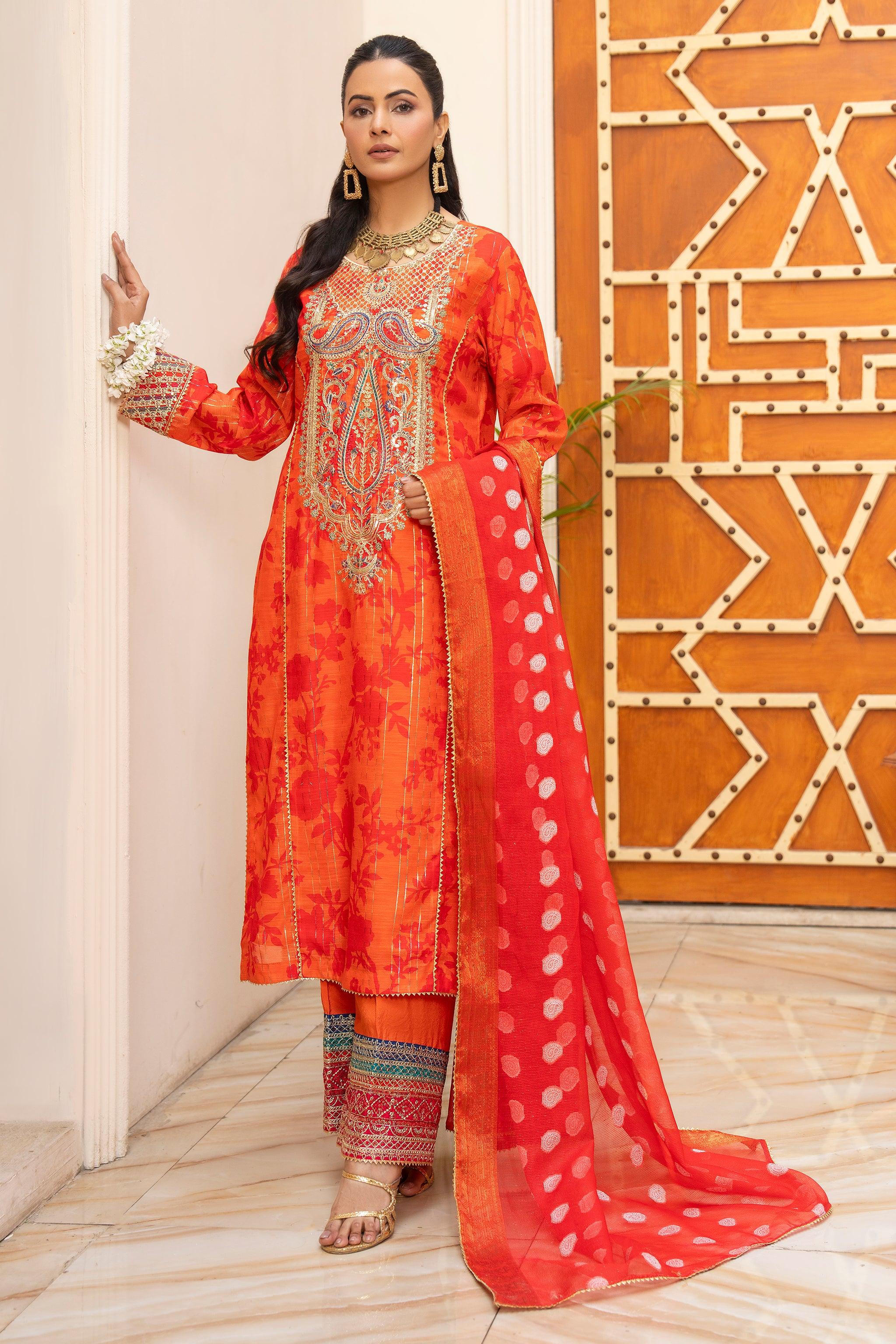 3 PC Orange Lorax Munnar Ready To Wear - AR-3659 - ARFARIWAJ
