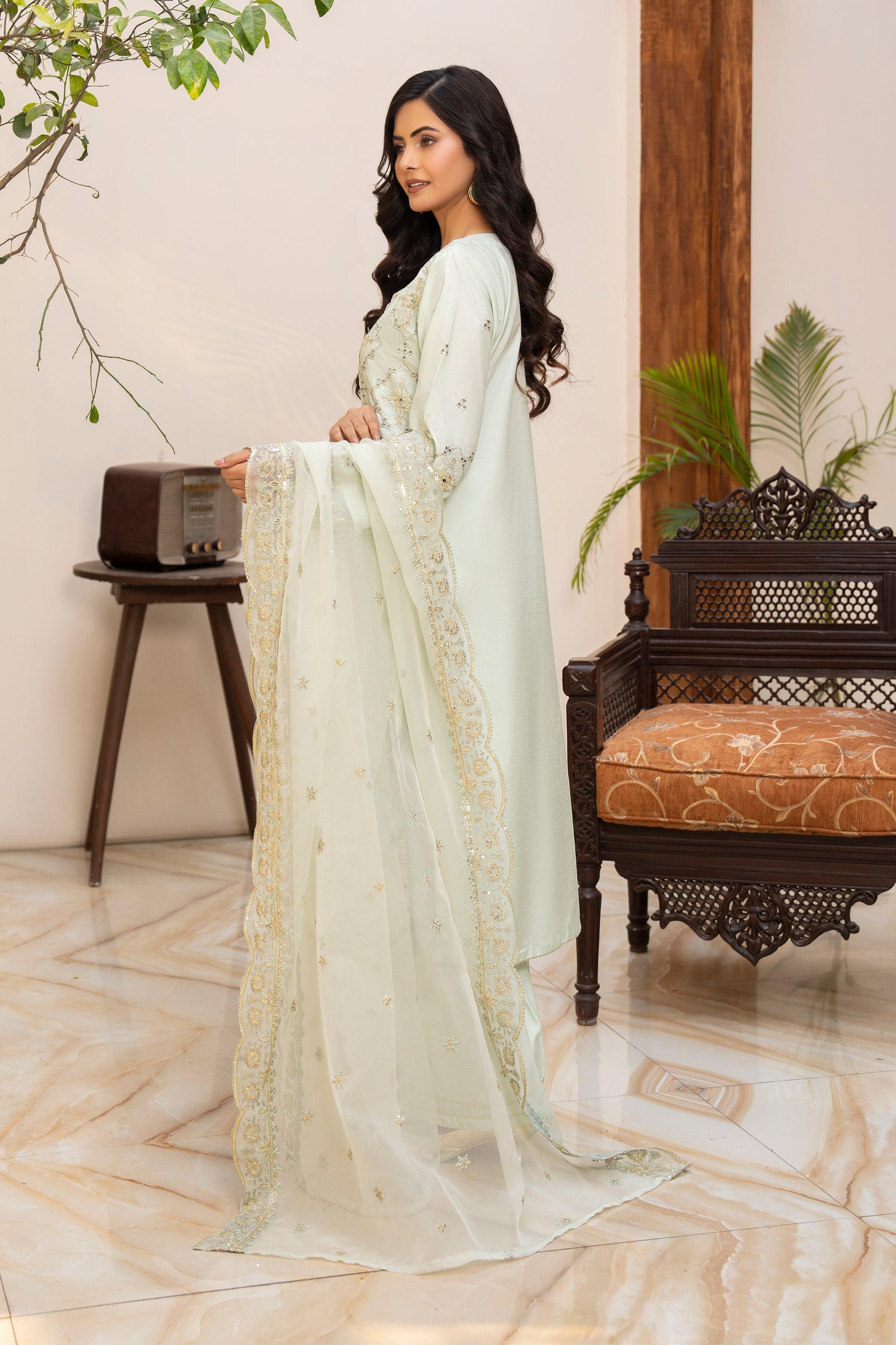 3 PC Pistachio Thai Silk Ready To Wear - AR-3445 - ARFARIWAJ