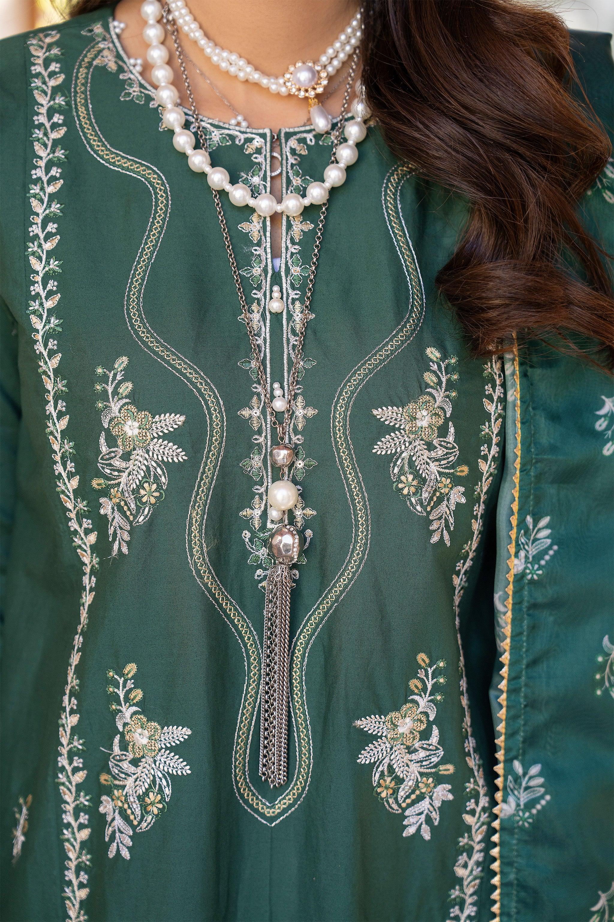 3 PC Poplin Bottle Green Ready To Wear - AR-3619 - ARFARIWAJ