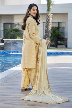 3 PC Yellow Allover Jacquard Ready To Wear - AR-3725 - ARFARIWAJ