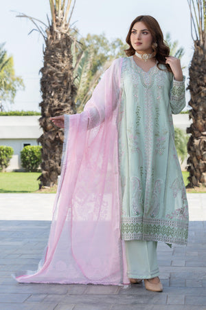 3 Pcs Aero Blue Self Jacquard Ready To Wear - AR-3623 - ARFARIWAJ
