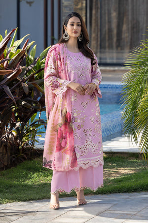 3 Pcs Baby Pink Chambray Ready To Wear - AR-3512 - ARFARIWAJ