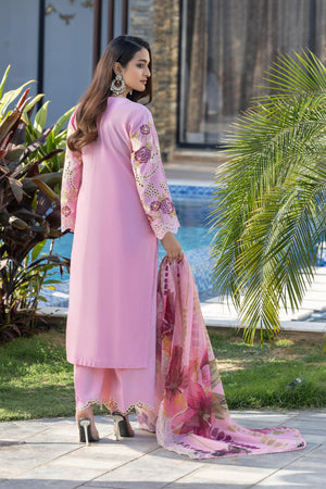 3 Pcs Baby Pink Chambray Ready To Wear - AR-3512 - ARFARIWAJ