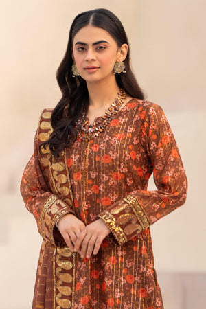 3 Pcs Brown Lorax Munnar Ready To Wear - AR-3658 - ARFARIWAJ