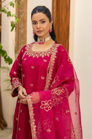 3 Pcs Hot Pink Thai Silk Ready To Wear - AR-3425 - ARFARIWAJ