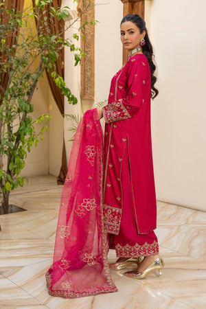 3 Pcs Hot Pink Thai Silk Ready To Wear - AR-3425 - ARFARIWAJ