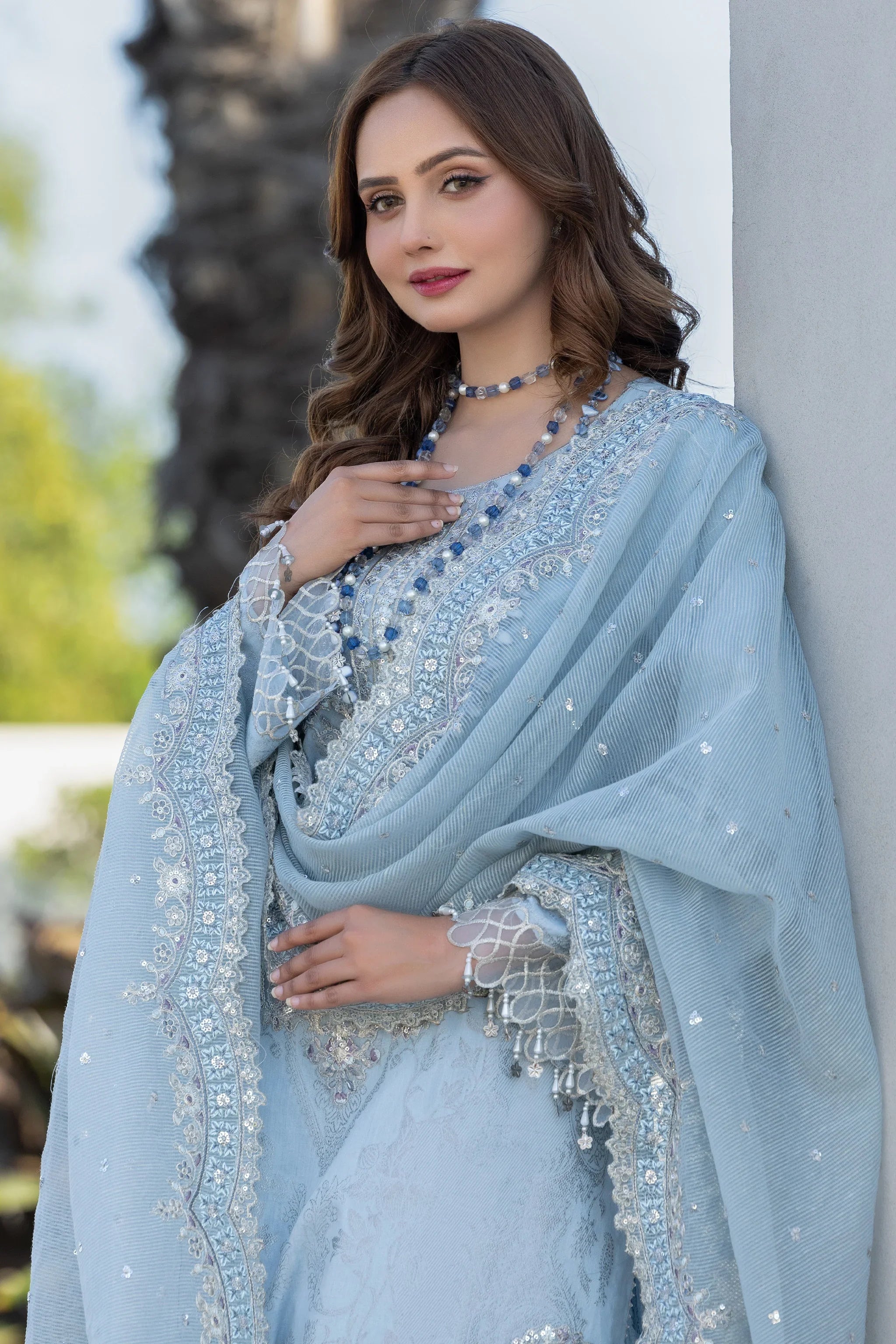 3 Piece Ice Blue Composed Jacquard Suit Pret - AR-3648 - ARFARIWAJ