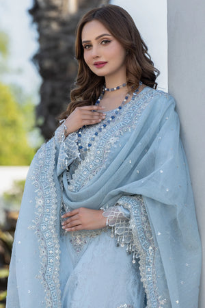 3 Piece Ice Blue Composed Jacquard Suit Pret - AR-3648 - ARFARIWAJ