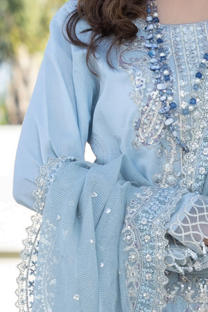 3 Piece Ice Blue Composed Jacquard Suit Pret - AR-3648 - ARFARIWAJ