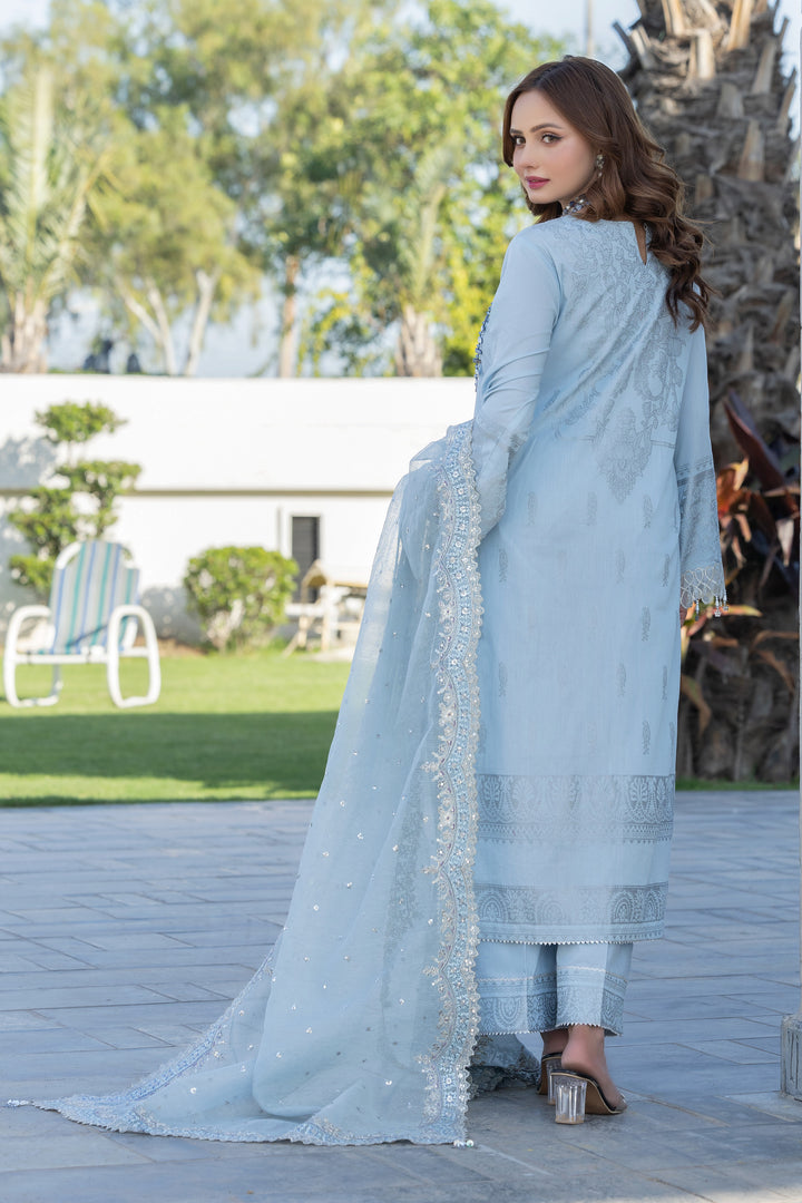3 Piece Ice Blue Composed Jacquard Suit Pret - AR-3648 - ARFARIWAJ