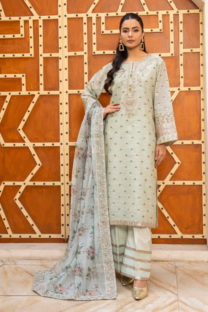 3 Piece Mint Zari Jacquard Suit Pret - AR-3581 - ARFARIWAJ
