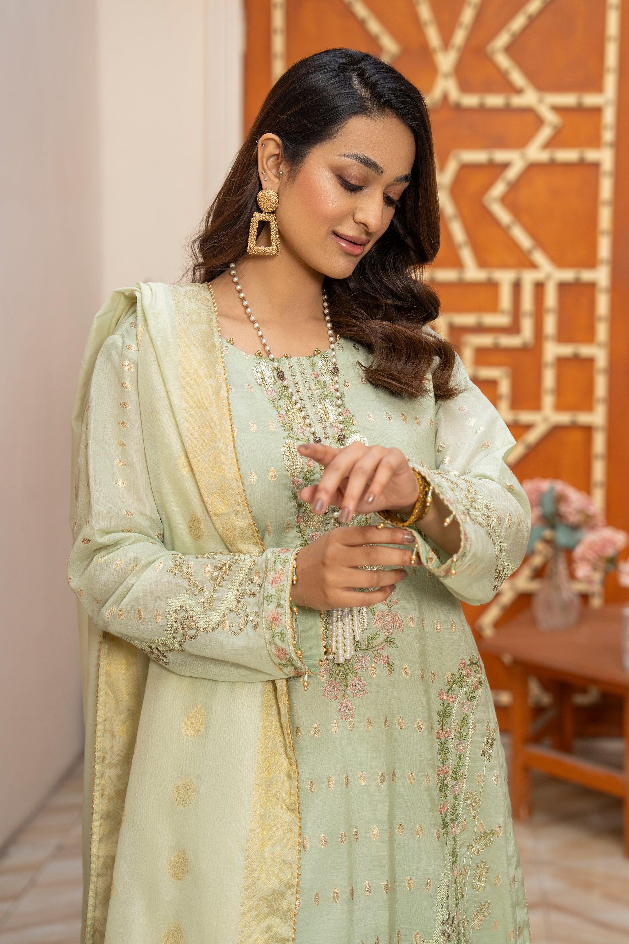 3 Pcs Pistachio Jacquard Ready To Wear - AR-3672 - ARFARIWAJ