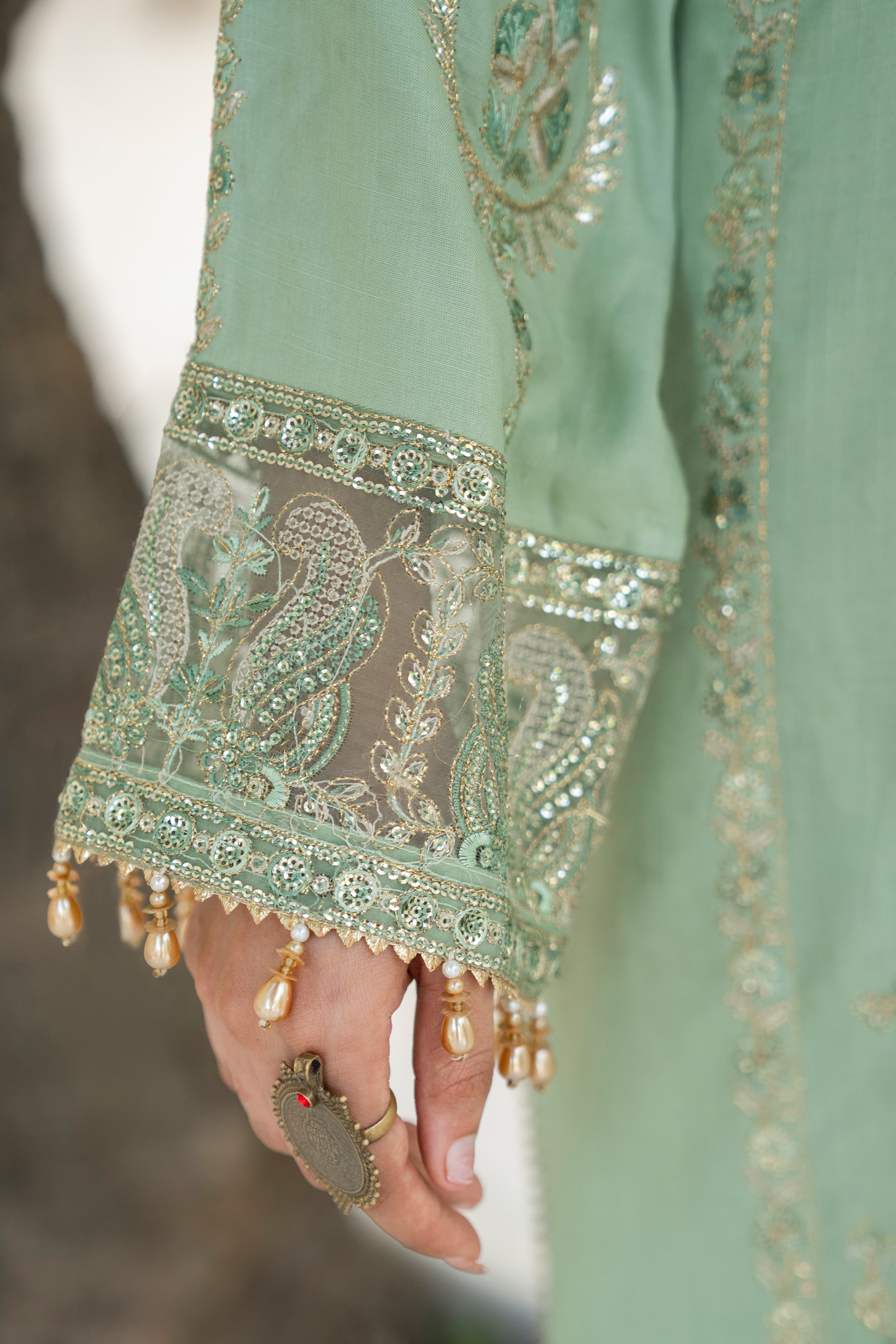 3 Pcs Ready To Wear Green Viscose Suit - AR-3881 - ARFARIWAJ