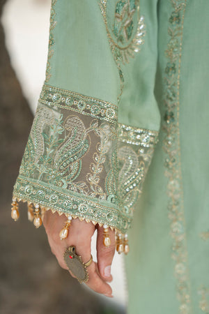 3 Pcs Ready To Wear Green Viscose Suit - AR-3881 - ARFARIWAJ