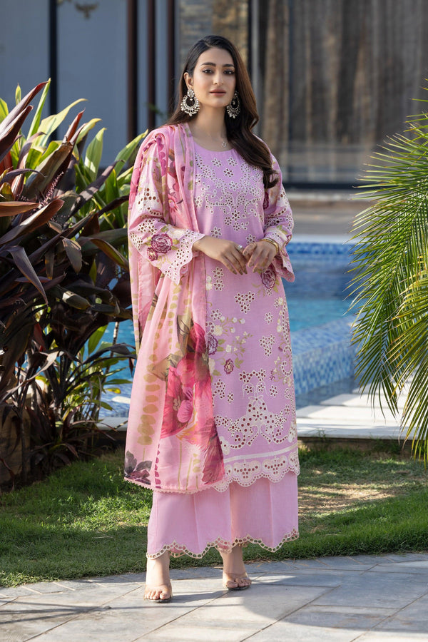 3 Piece Baby Pink Chambray Suit Pret - AR-3512 - ARFARIWAJ