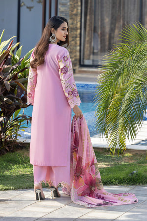 3 Piece Baby Pink Chambray Suit Pret - AR-3512 - ARFARIWAJ
