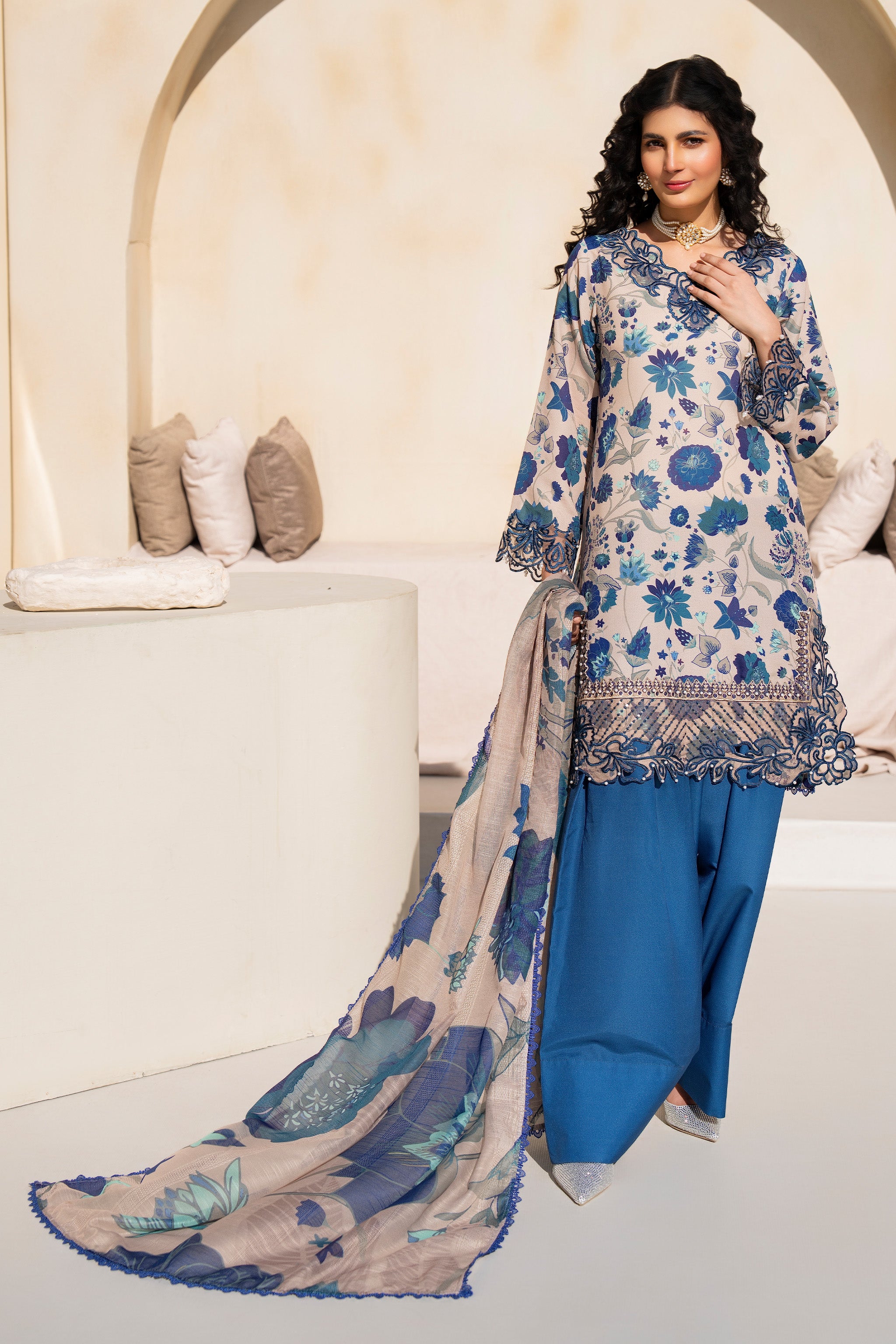 3 Piece Beige PP Lawn Suit Pret - AR-3758 - ARFARIWAJ