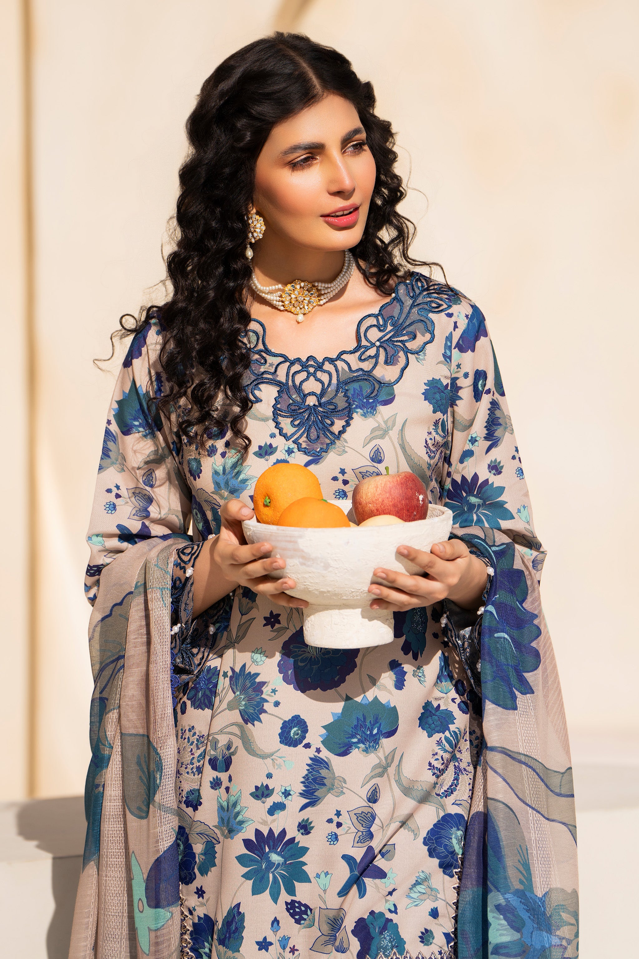 3 Piece Beige PP Lawn Suit Pret - AR-3758 - ARFARIWAJ