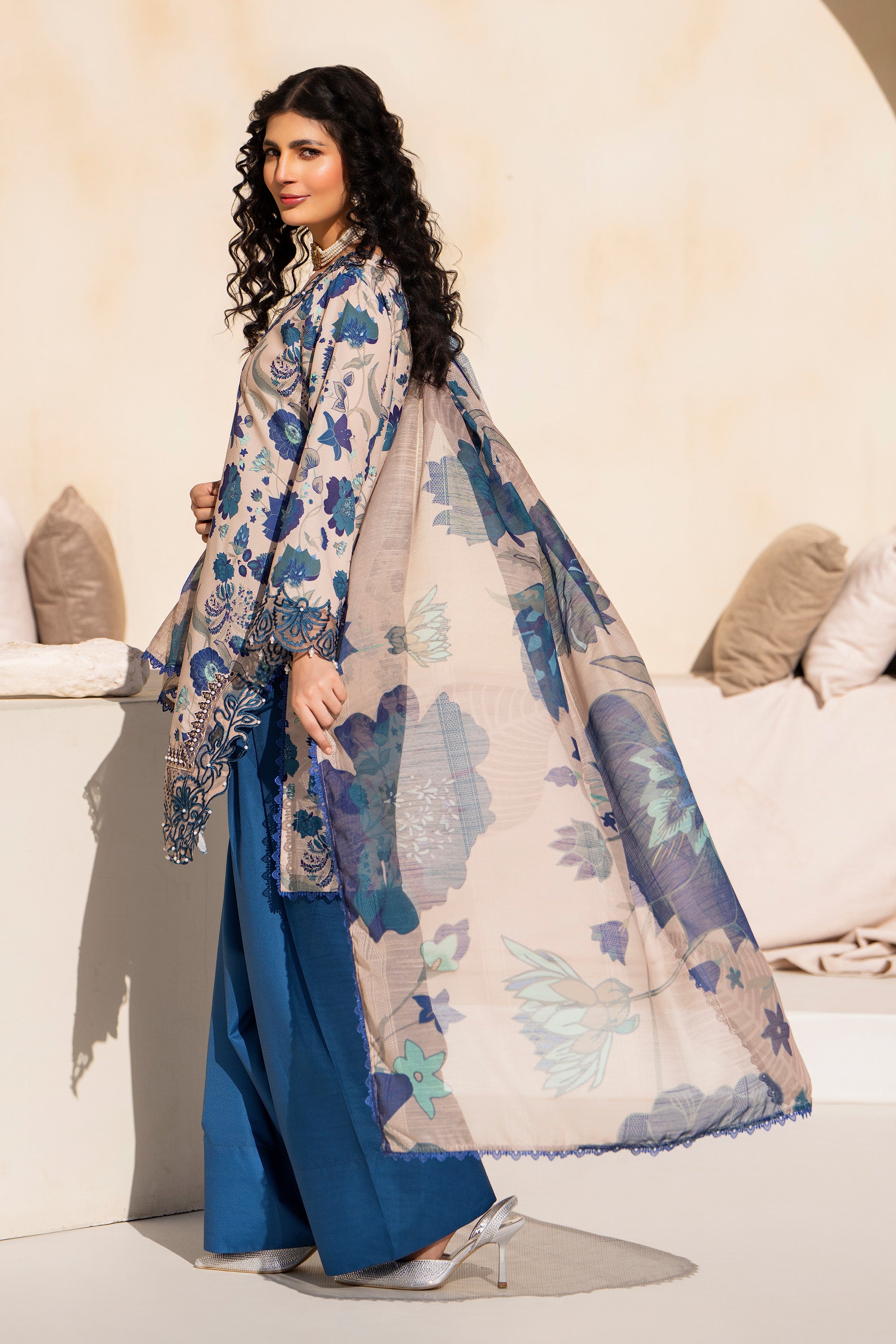 3 Piece Beige PP Lawn Suit RTW - AR-3758 - ARFARIWAJ