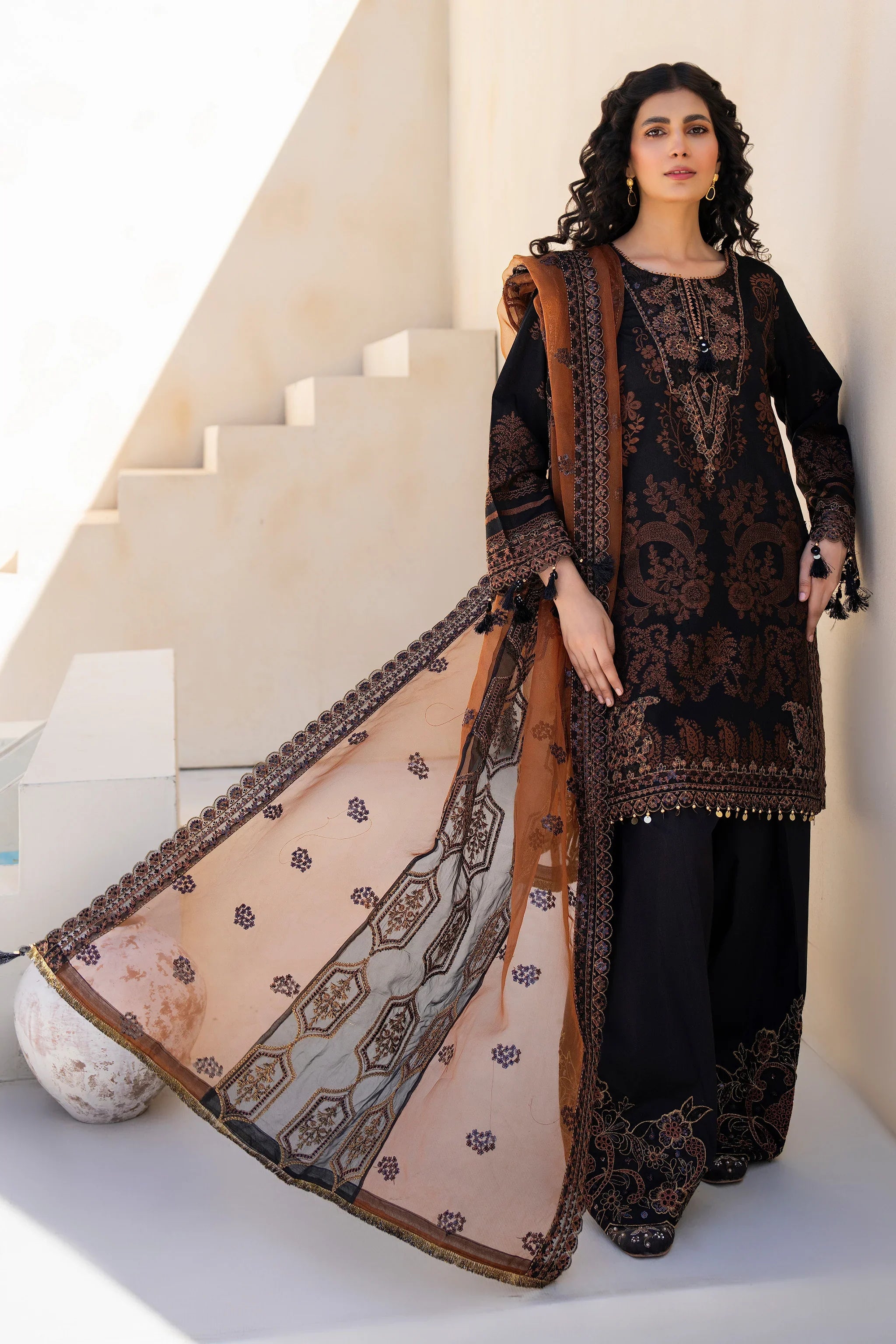 3 Piece Black Composed Jacquard Suit Pret - AR-3764 - ARFARIWAJ