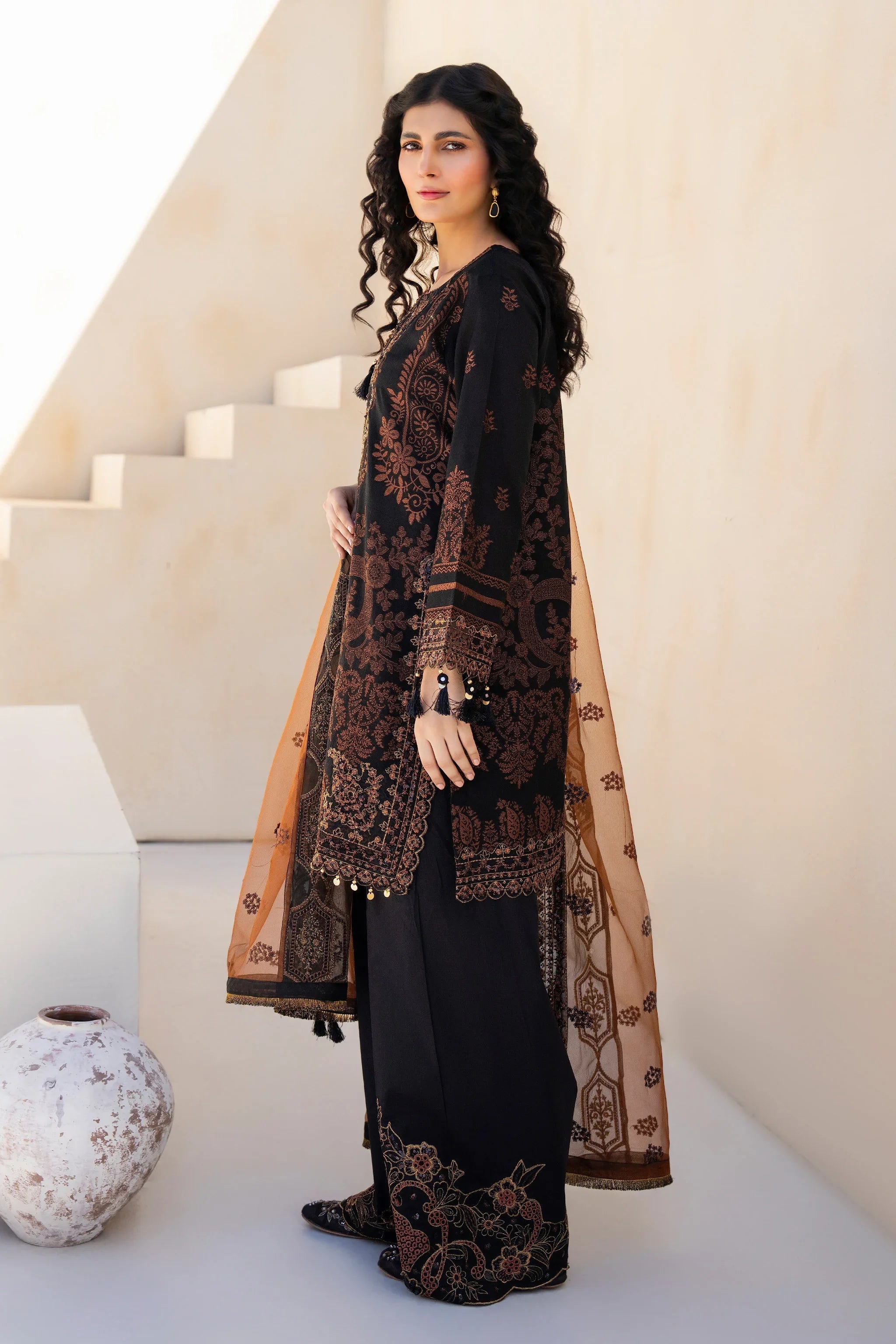 3 Piece Black Composed Jacquard Suit Pret - AR-3764 - ARFARIWAJ
