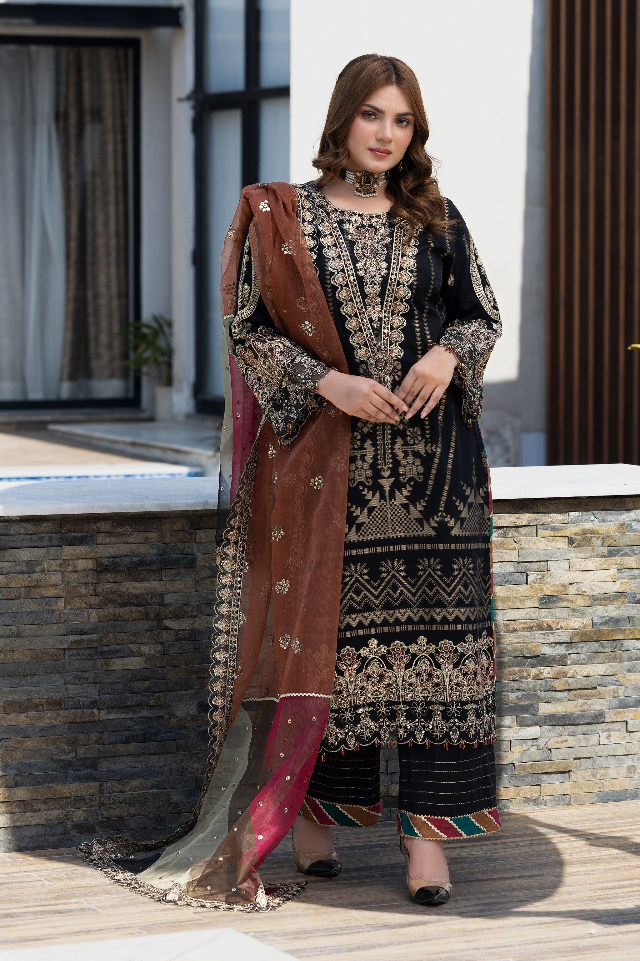 3 Piece Black Jacquard Ready To Wear - AR-3665 - ARFARIWAJ