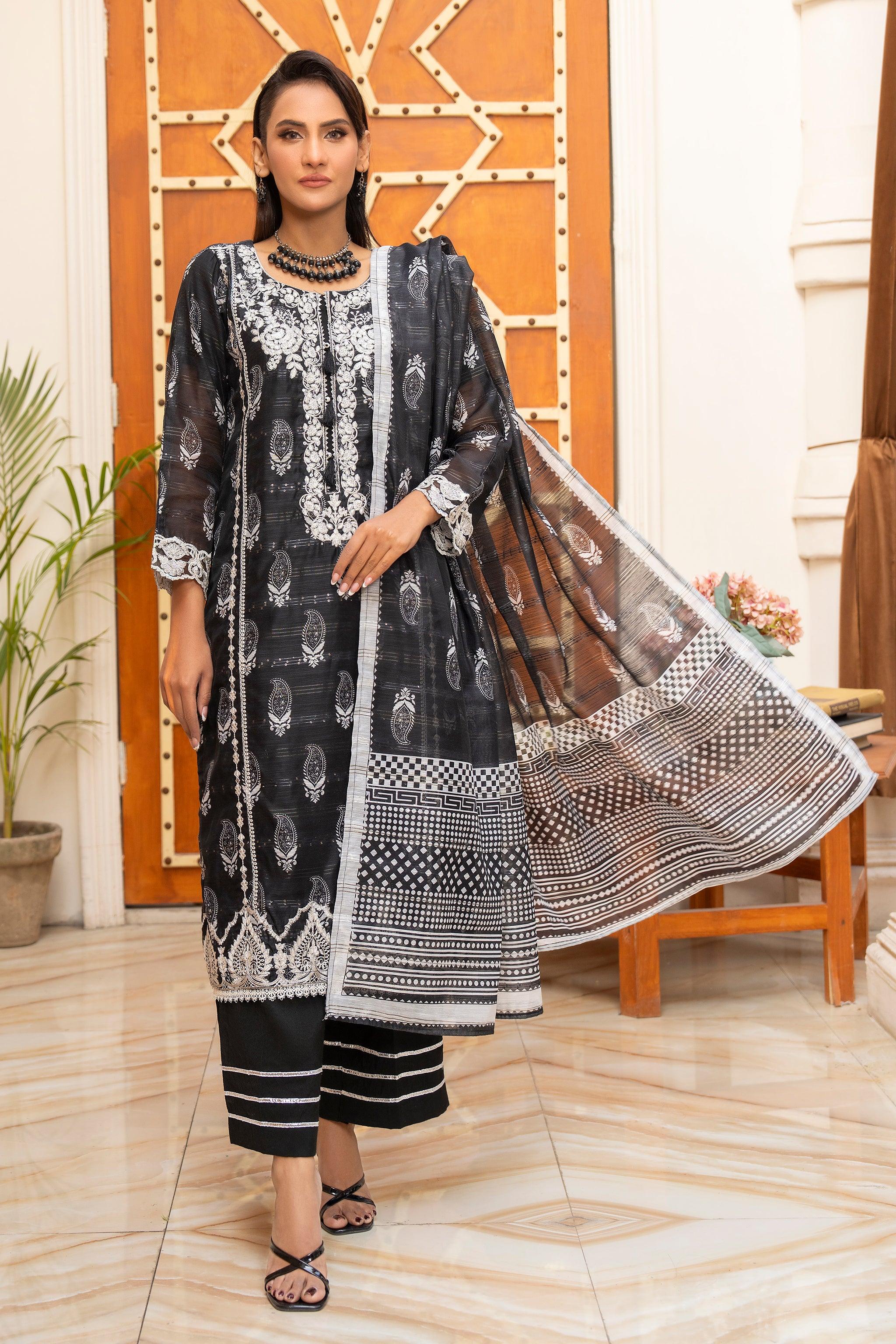 3 Piece Black Munnar Ready To Wear - AR-3513 - ARFARIWAJ
