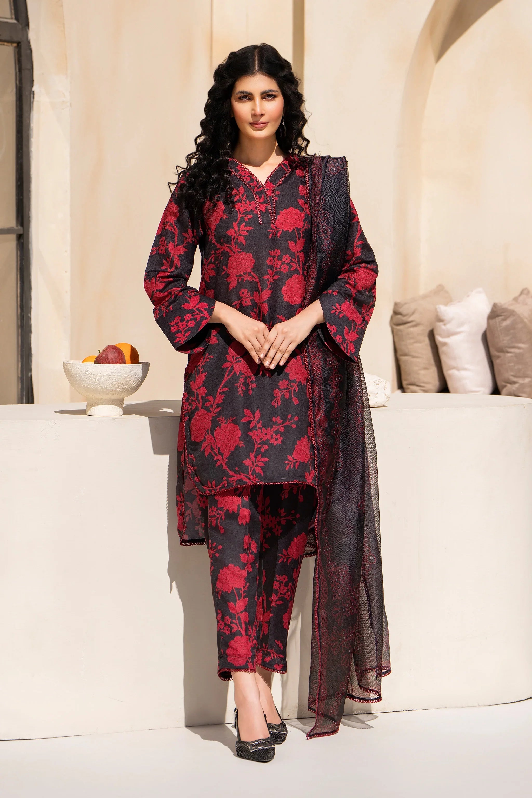 3 Piece Black Printed Lawn Suit Pret - AR-3760 - ARFARIWAJ