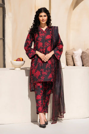 3 Piece Black Printed Lawn Suit Pret - AR-3760 - ARFARIWAJ