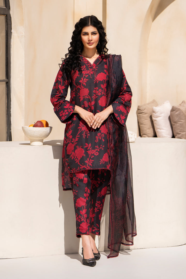3 Piece Black Printed Lawn Suit Pret - AR-3760 - ARFARIWAJ