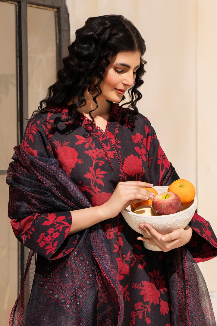 3 Piece Black Printed Lawn Suit Pret - AR-3760 - ARFARIWAJ