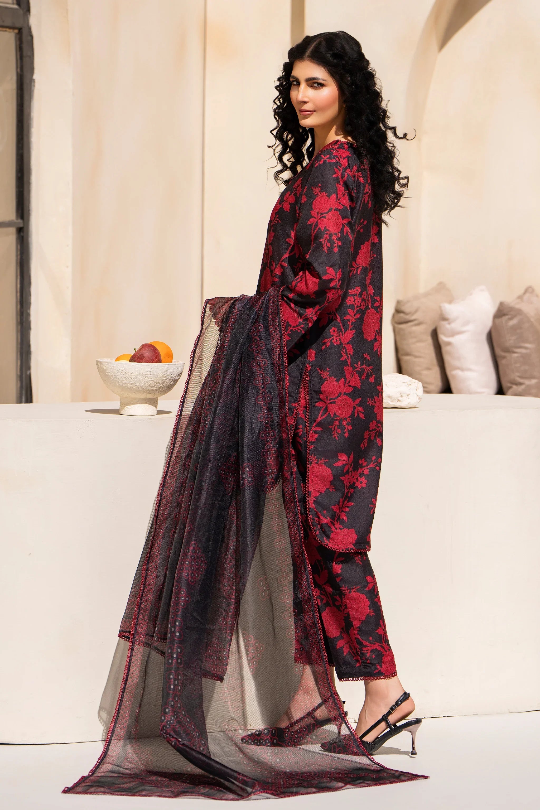 3 Piece Black Printed Lawn Suit Pret - AR-3760 - ARFARIWAJ