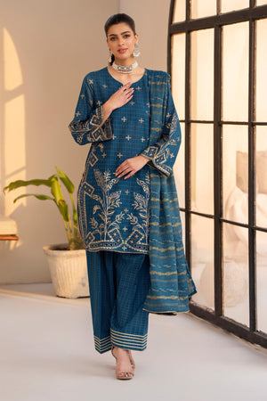 3 Piece Blue Grid Lawn Ready To Wear - AR-3666 - ARFARIWAJ
