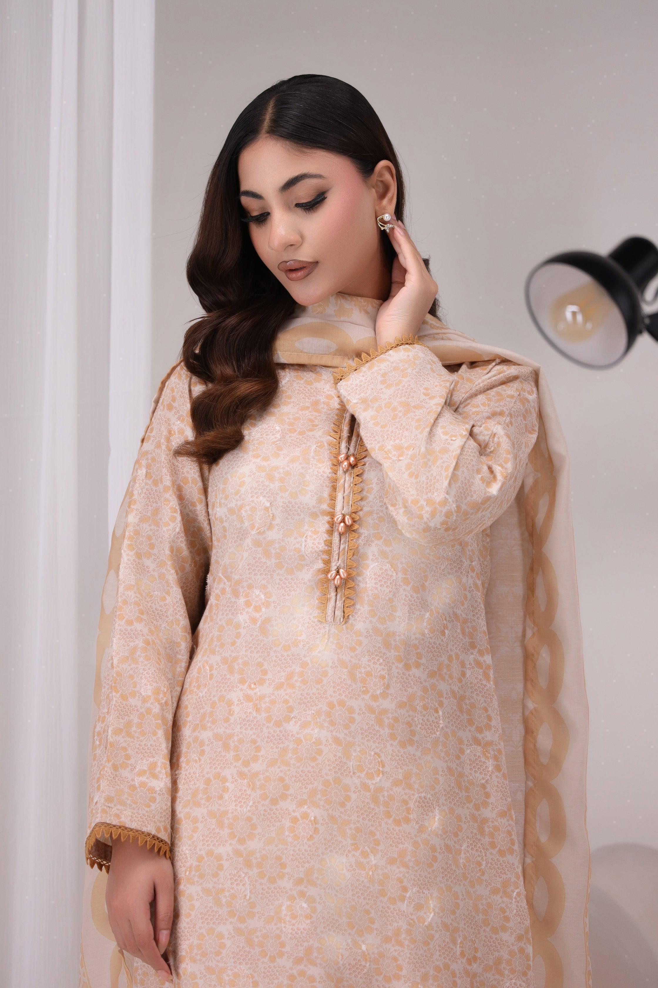  3 Piece Cotton RTW Suit - AR-NP-10-Shereen - ARFARIWAJ