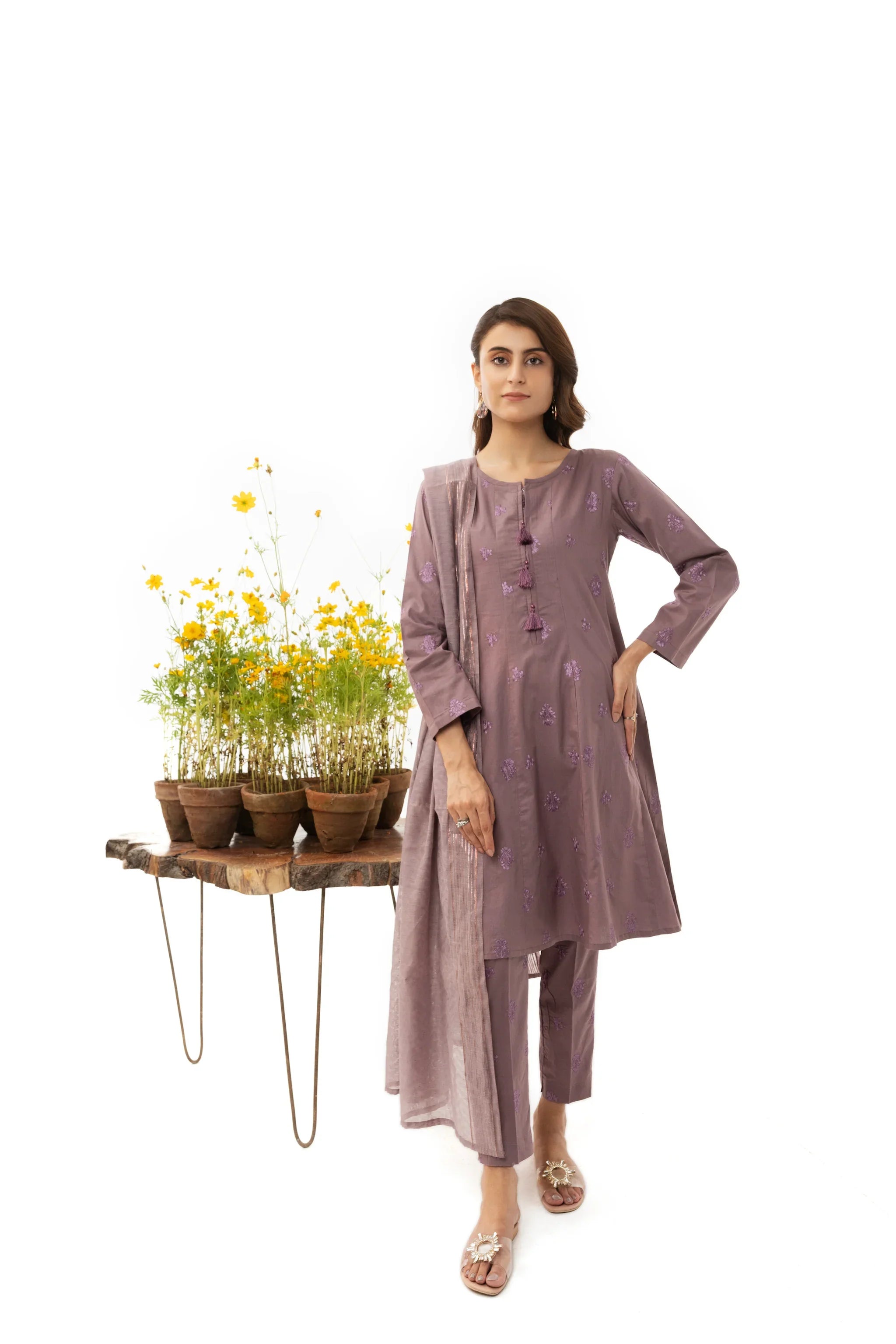 3 Piece Cotton Suit RTW - AR-2924-S23-Lavender - ARFARIWAJ