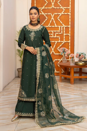 3 Piece Green Thai Silk Ready To Wear - AR-3511 - ARFARIWAJ