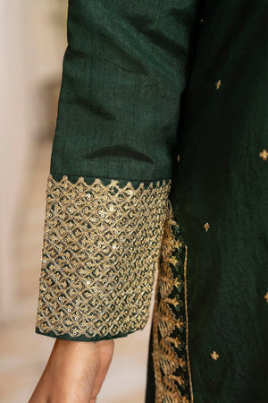 3 Piece Green Thai Silk Ready To Wear - AR-3511 - ARFARIWAJ