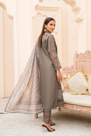 3 Piece Grey Embroidered Suit Ready To Wear - AR-3223 - ARFARIWAJ